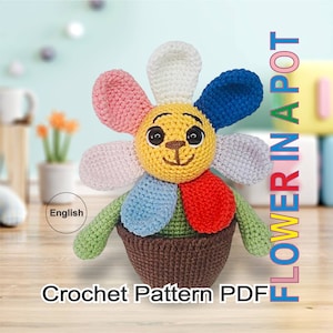 Flower in a pot Crochet Pattern, Amigurumi Flower Pattern, Colorful Flower