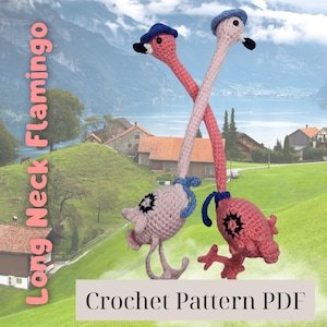 Long Neck Flamingo Crochet Pattern, Flamingo amigurumi pattern, beginner crochet pattern