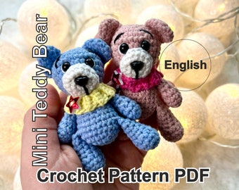Mini Teddy Bear Digital Pattern, Crochet Teddy Bear Pattern, Teddy Bear Amigurumi