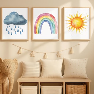 Weather Rainbow Rain Cloud Sunshine Digital Print Printable Wall Art Watercolor