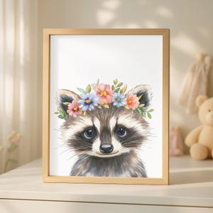 Cute Watercolor Racoon Kids Room Nursery Wall Art Decor Printable Wall Art