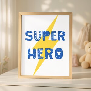 Super Hero Lightning Bolt Printable Wall Art Kids Room, Play Room, Nursery Wall Art