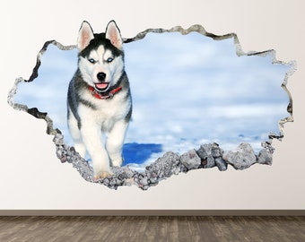 HUSKY DOG HUSKIES AND SLED SLEDGE vinyl wall art sticker decal