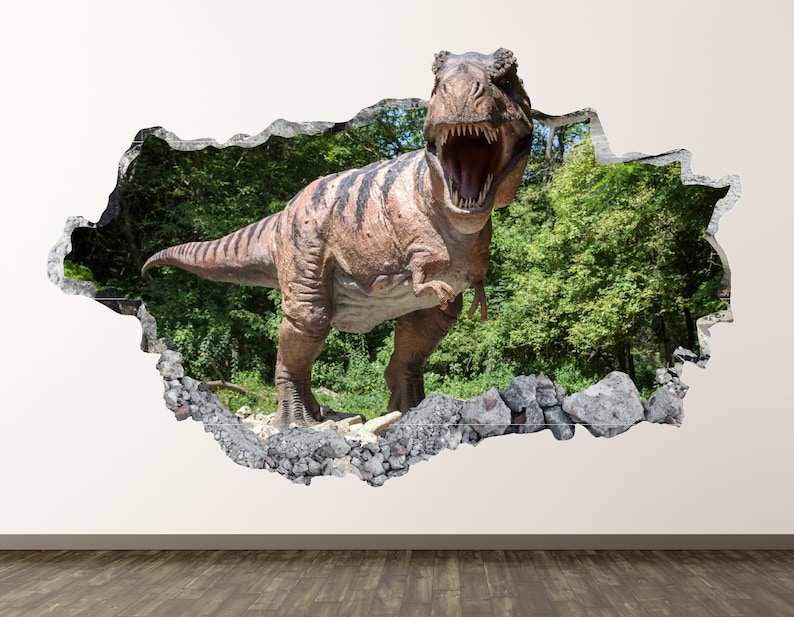 T-Rex 3D Smashed Wall Decor Art Sticker Poster Kids Vinyl Mural Personalized Gift BL174 Wild Dinosaur Wall Decal