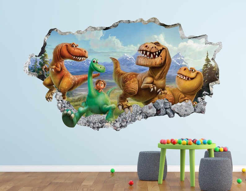 Good Dinosaur Wall Decal Dinosaurs 3D Smashed Wall Decor Art Sticker Kids Vinyl Poster Mural Custom Nursery Gift BL98