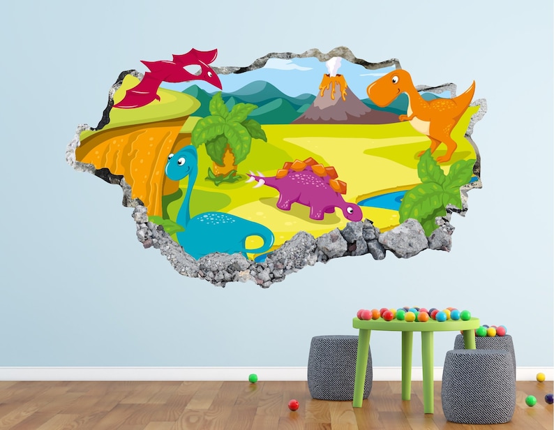 Baby Dinosaurs Wall Decal Nursery 3D Smashed Wall Decor Art Sticker Kids Vinyl Mural Custom Nursery Gift BL45
