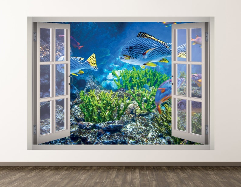 Aquarium Wall Decal Ocean 3d Window Decor Art Sticker Kids Vinyl Poster Mural Custom Gift Bl173