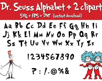 Dr seuss Alphabet printable Digital letters font Clipart Graphic Instant Download- the cat in the hat -Cricut svg Instant Download