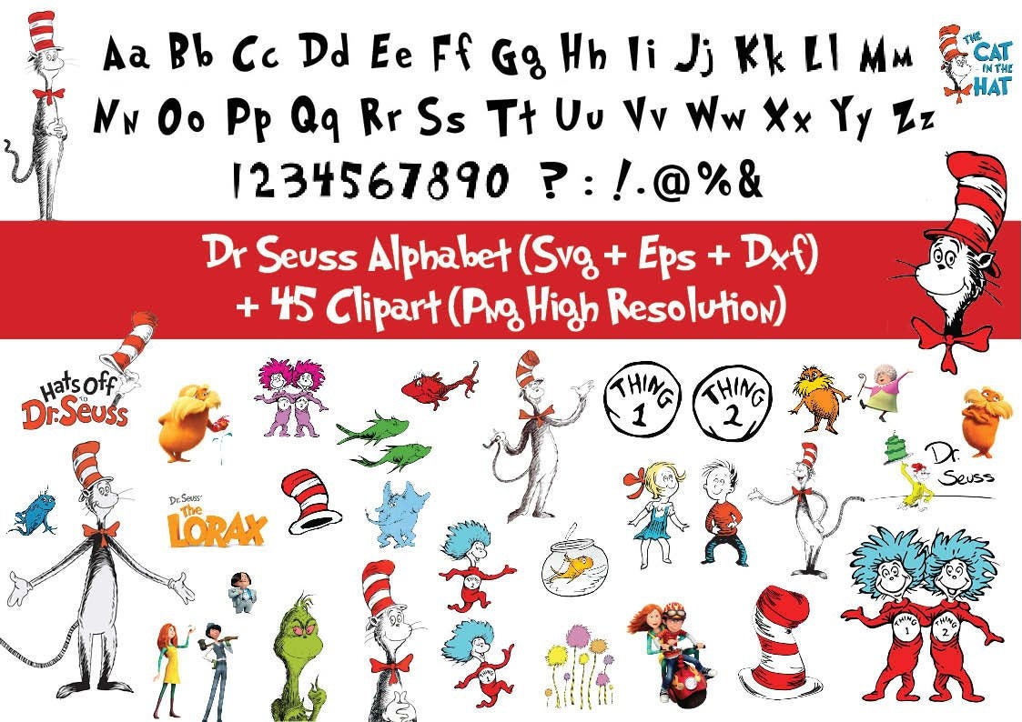 45 x Dr seuss Clipart png and Alphabet svg Digital letters Etsy