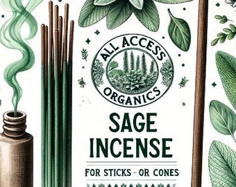 Sage Incense Sticks, 40-Pack, Handmade, Aromatherapy, Meditation, Wicca, Pagan, Herbal, Energizing Scent, Incense