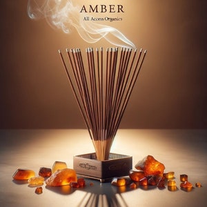 Amber Incense 40 Sticks | Handmade Incense Sticks | Incense Burners | Meditation | Wicca | Pagan Cone Incense | Aromatherapy | Herbal