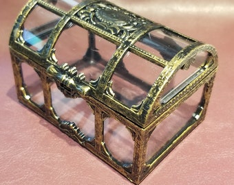 Plastic, Bronze, Silver, Golden Victorian Antique-Style Treasure Chest, Clear Plastic Desk Decor, Gift Box