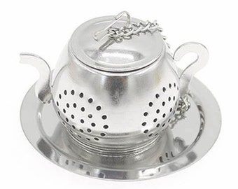 Premium Stainless Steel Tea Strainer with Lid & Plate - Single-Cup Brewing Solution - Silver or Gold Options - Loose Leaf Compatible