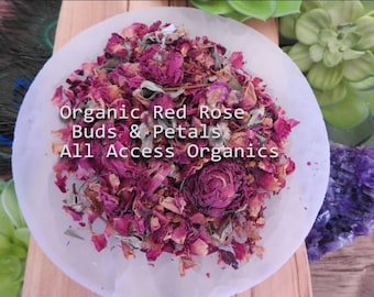 Red Rose Buds & Petals | Organic | Dried Herbs | Dried Red Rose Petals | Herbalism | Rose Water | Aromatherapy | Altar Supply | Herbal Teas