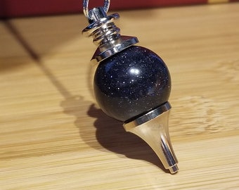 Blue Goldstone Sphere Necklace NKS-bg - Adjustable, Spiritual Pendulum, Metaphysical Gemstone | Dual Use Necklace | Spiritual Gifts