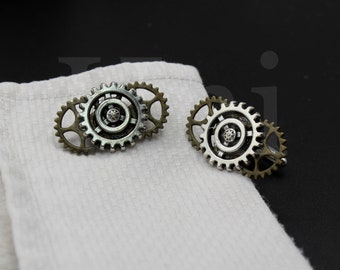 Silver Bronze Gear Tool Movement Cufflinks For Mechanical Construction Wrench