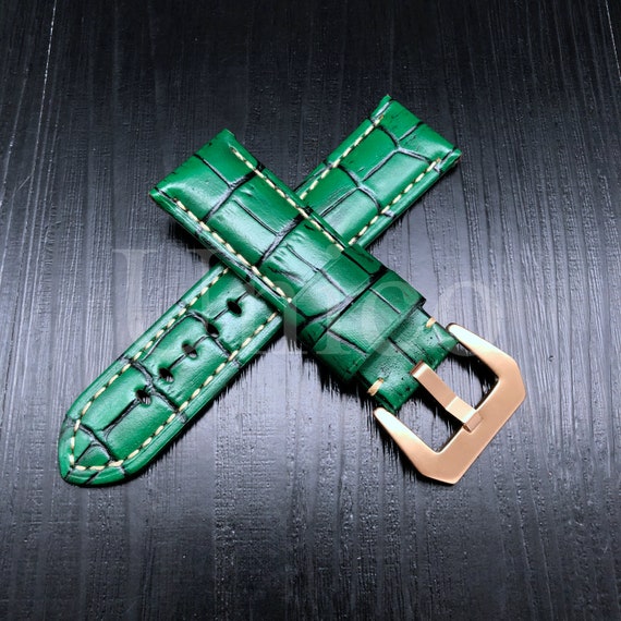 20/22/24/26 MM Green Genuine Leather Watch Band Strap Gold Etsy