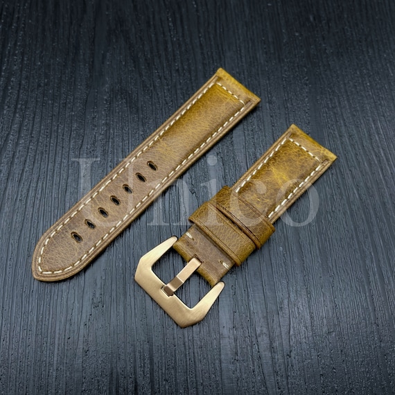 22 24 26 MM Vintage Yellow Leather Watch Strap Fits for Etsy