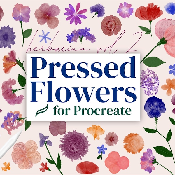 Pressed Flowers Brushes for Procreate - Herbarium vol 2 | Over 200 Dynamic Brushes & 93 Flower Stamps | Digital Floral Art Kit