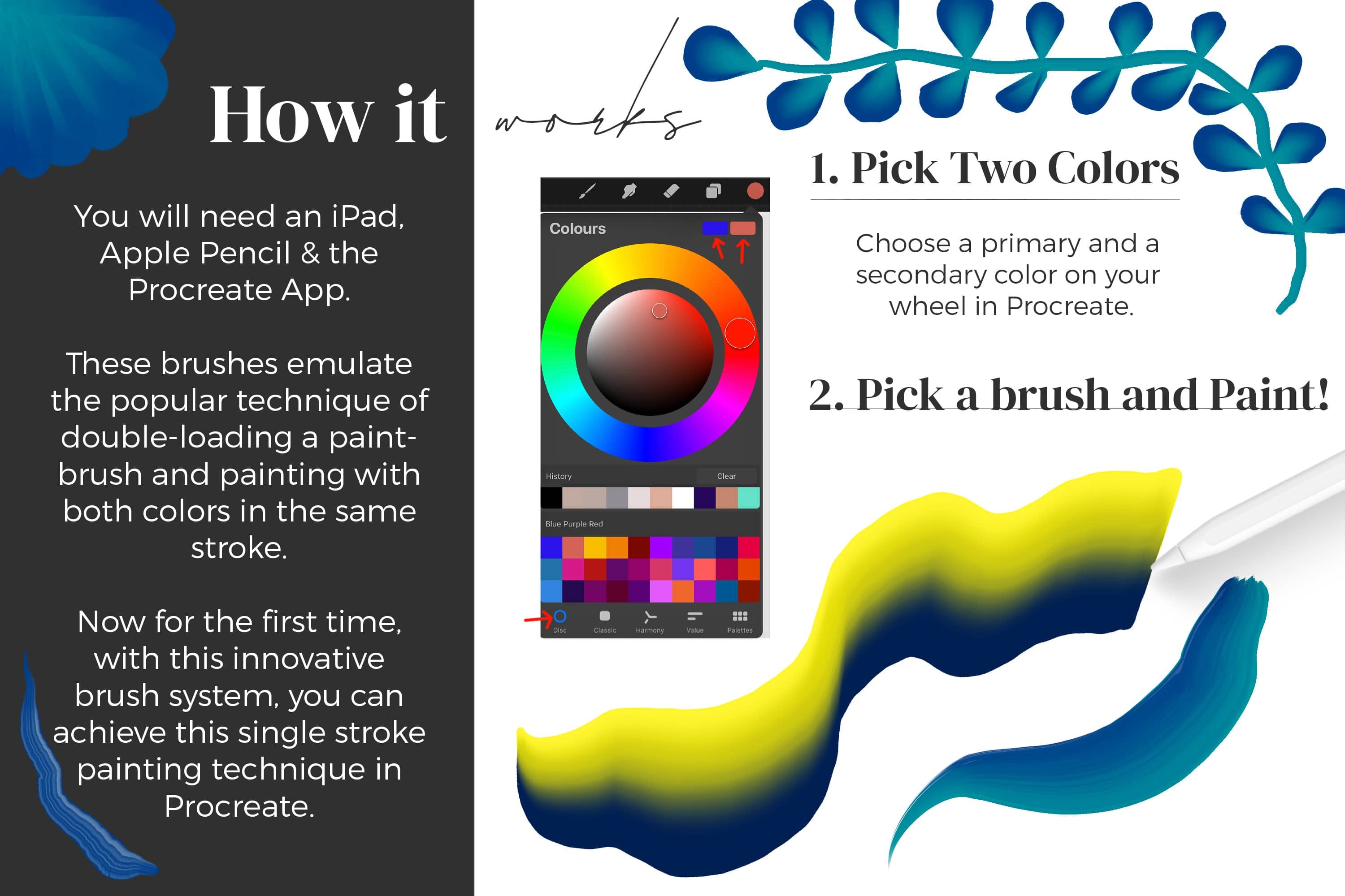 Dual Color Brushes for Procreate Digital One Stroke Painting Etsy