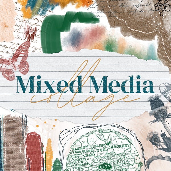 Mixed Media Collage Brush Bundle voor Procreate App op iPad - Scrapbooking Papier Doek Oliepastel en Stitch Brushes voor de Procreate App