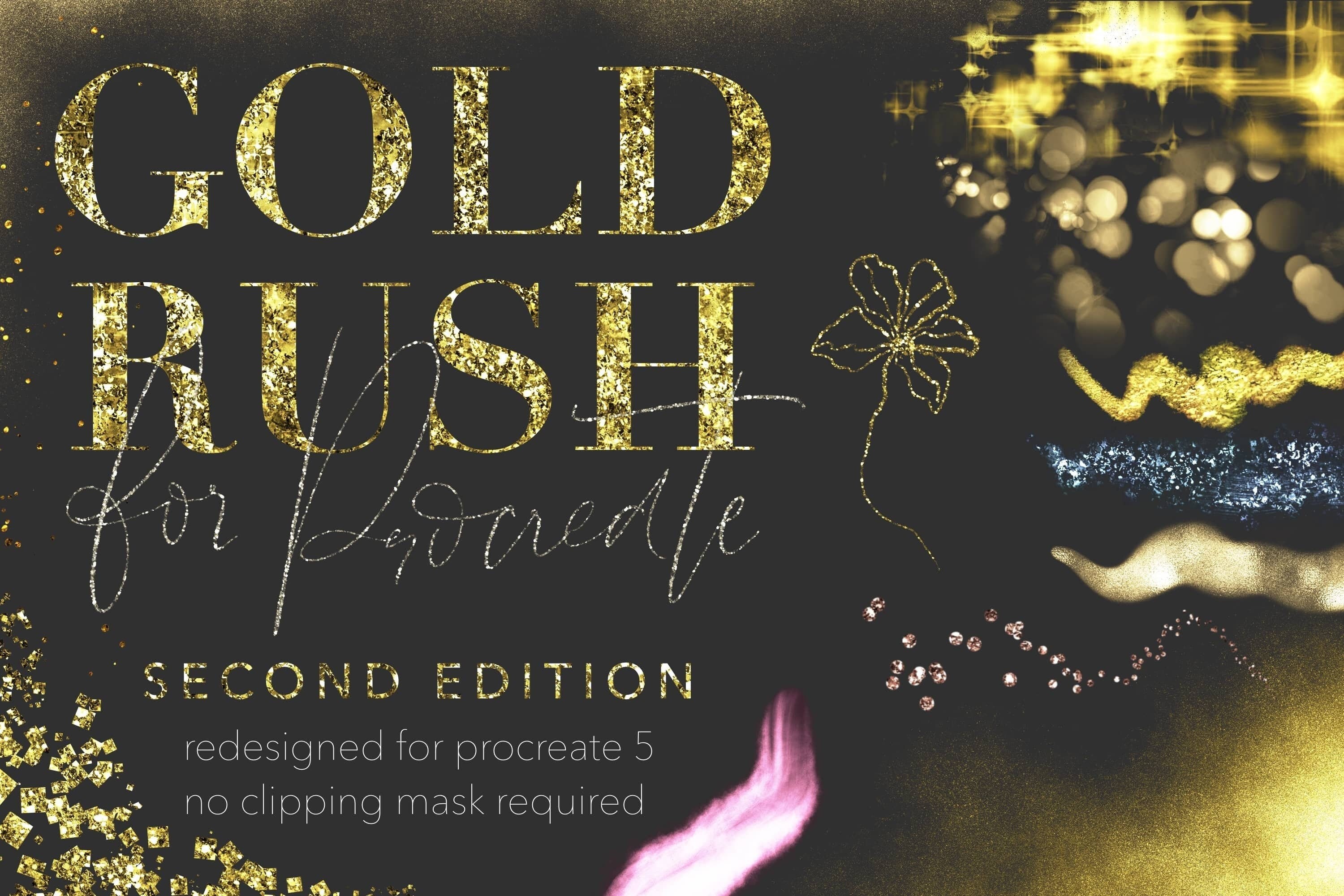 Gold Rush Pack de pinceles de confeti, purpurina y metálicos para Procreate en iPad (sin máscaras de recorte, cualquier color)