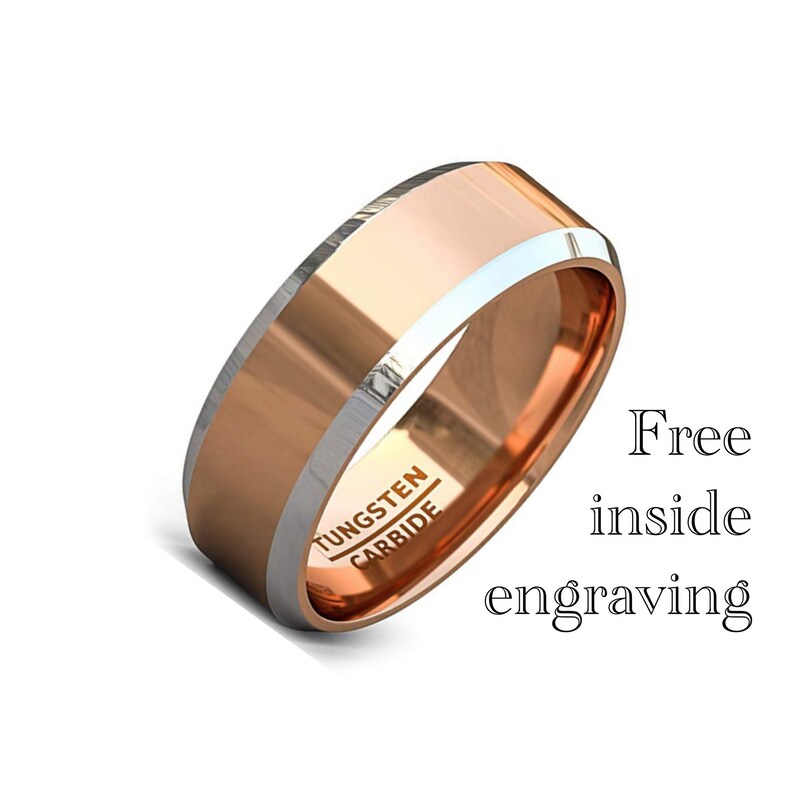 Shiny Rose Gold Tungsten Ring Mens Wedding Band Women/'s Ring Mens 18k Rose Gold Wedding Ring Tungsten Carbide Ring Gold Promise Ring 8mm