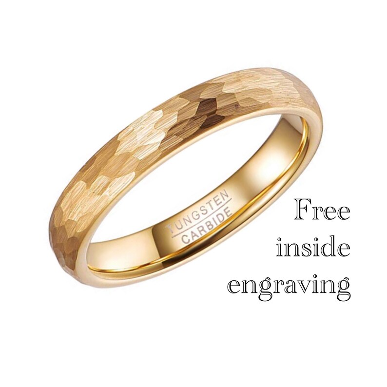 Tungsten Ring Yellow Gold 18K 4mm Gold Rings For Women And Men Wedding Band Hammered Gold Wedding Ring Engagement Ring Promise Ring