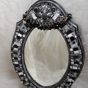 OOAK Handcrafted Shabby Chic Mixed Media Mosaic Black White Wall Mirror