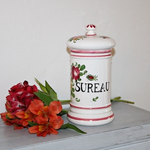 SUREAU pharmacy pot signed HFA Faïencerie d’Art d’Hadancourt – hand-made and hand-painted – France 20th century