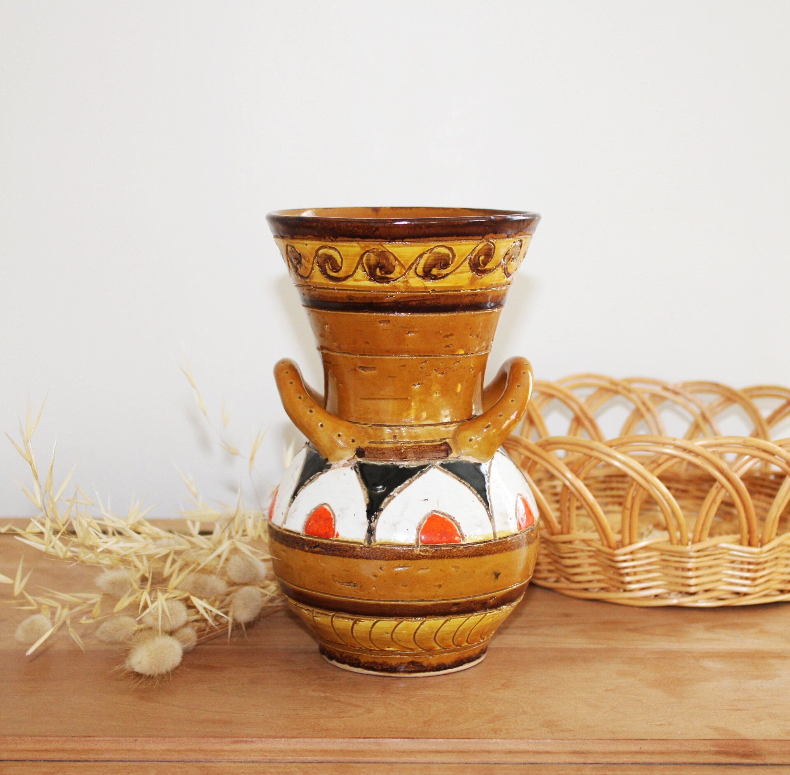 Poterie Artisanale Italienne Vintage Années 60 - Vase en Terre Cuite Numéroté