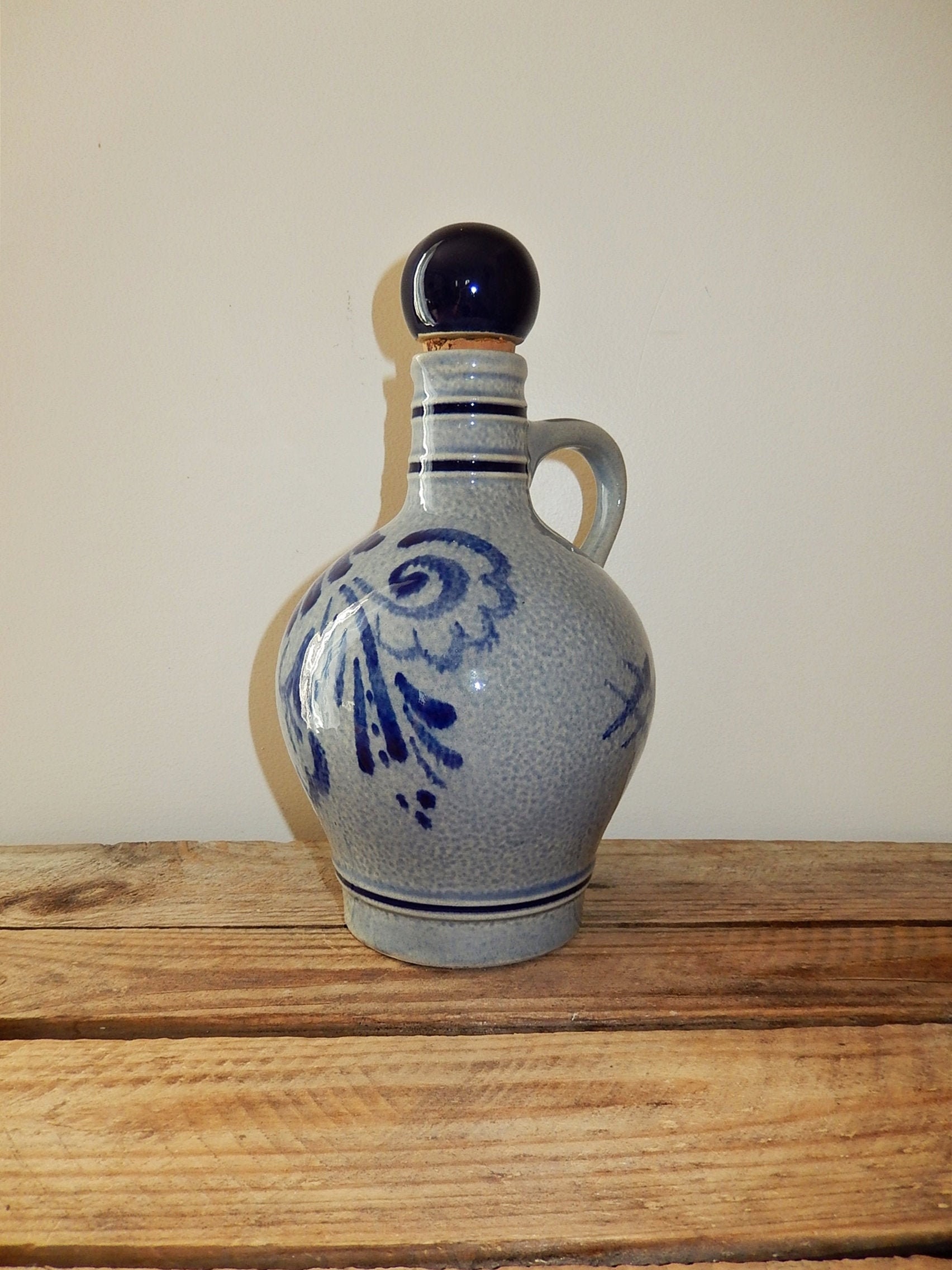 Carafe en Grès Au Sel Bleu Cobalt Marzi & Remy - Céramique Allemande Années 1970