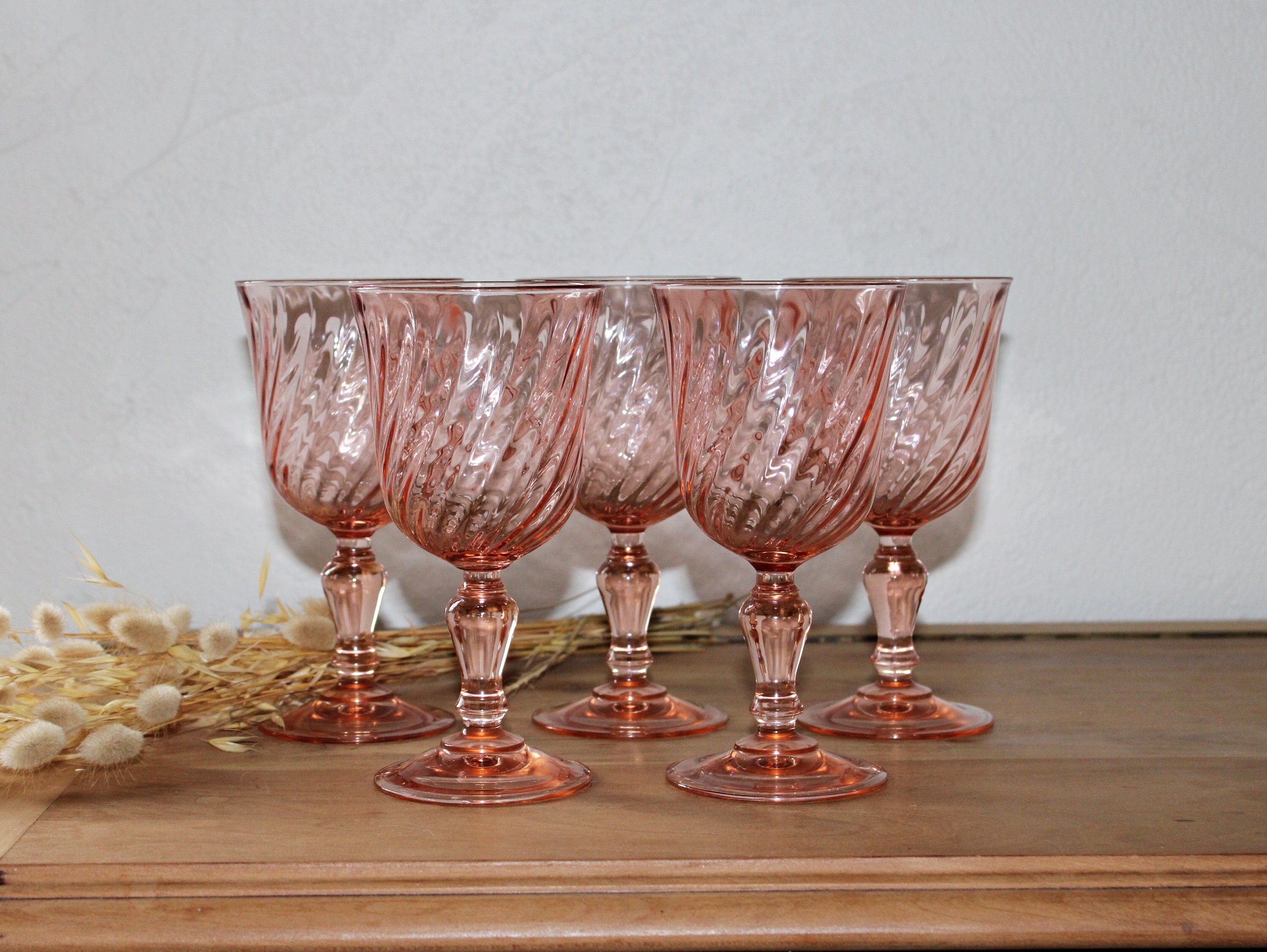 Verres à Eau Rosaline 20 Cl Par 5 - Verre Dépression Rose Luminarc Arcoroc France 1970