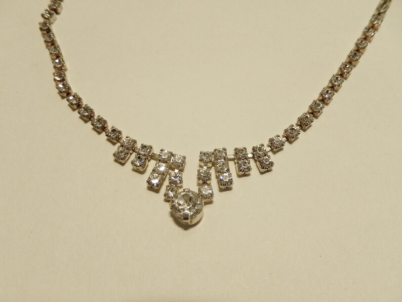 French vintage jewel silver with transparent rhinestones 1960s vintage rhinestone necklace