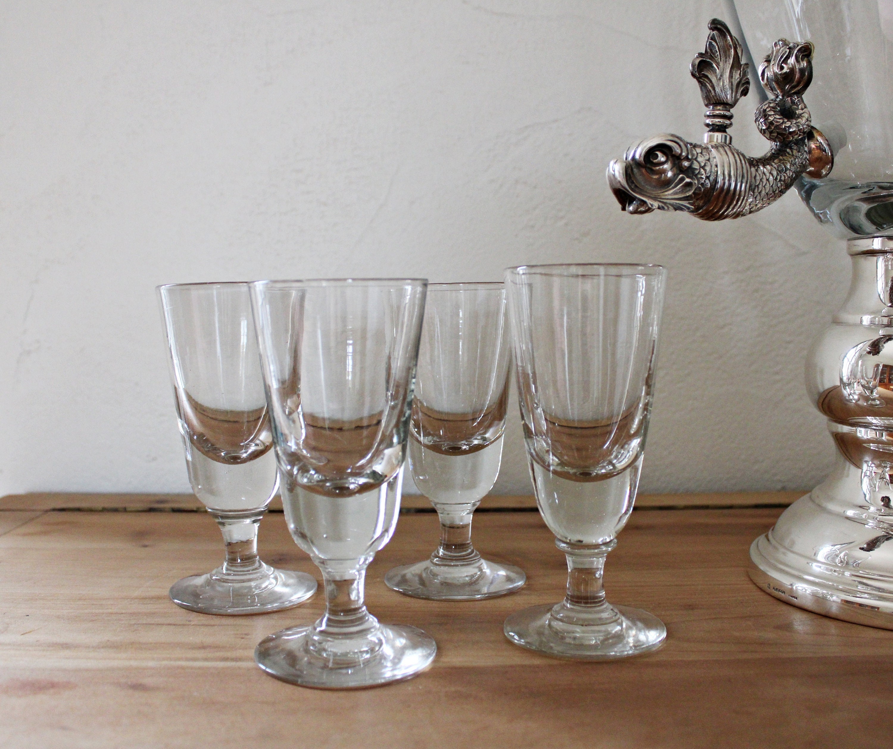 4 Anciens Verres à Absinthe Fait Main et Soufflé Bouche - France 1930