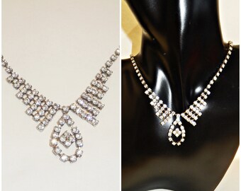 Collier Ras-de-cou Art Déco Strass - Bijou Ancien Vintage, Occasion, Origine France