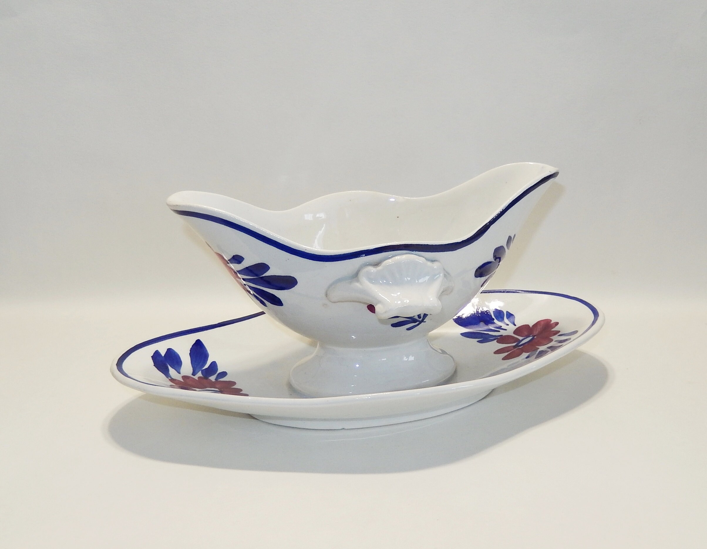 Saucière Ancienne Gien Porcelaine Opaque Modèle Flora - Fin 19Ème Début 20Ème
