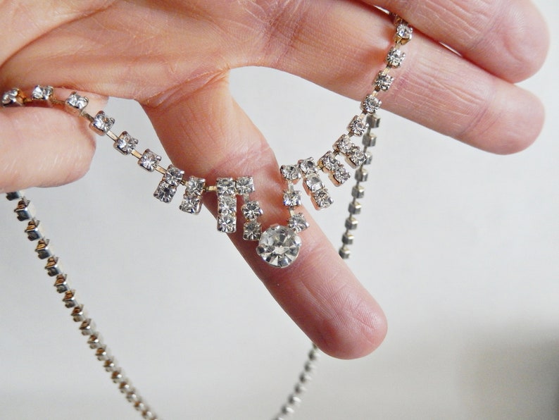 French vintage jewel silver with transparent rhinestones 1960s vintage rhinestone necklace