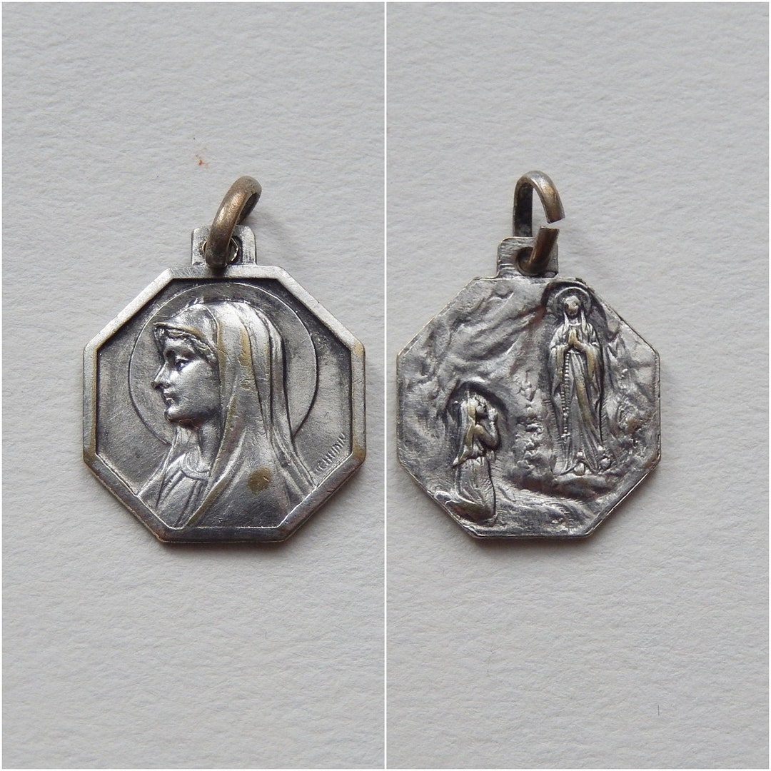 Old Religious Medal Signed TSCHUDIN Lourdes Our Lady of Lourdes and ...