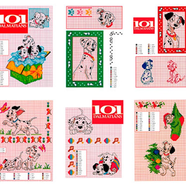 Set of 101 Dalmatians Vintage Cross Stitch Patterns to download - PDF file