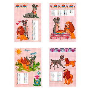 Set of The Lady and the Tramp Vintage Cross Stitch Patterns to download - PDF file