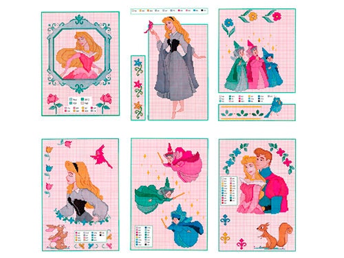 Set of The Sleeping Beauty Vintage Cross Stitch Patterns to download - PDF file