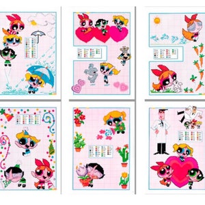 The Powerpuff Girls Set Vintage Kreuzstichmuster zum Downloaden - PDF-Datei