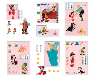 Set of Pinocchio Vintage Cross Stitch Patterns to download - PDF file