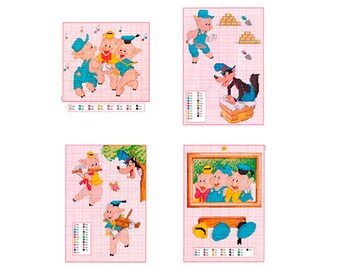 3D クロスステッチ PDF パターン - 三匹の子豚。装飾用のおもちゃ