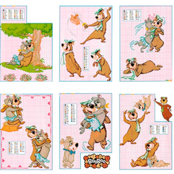 Set of Yogi Bear Vintage Cross Stitch Patterns to download - PDF file