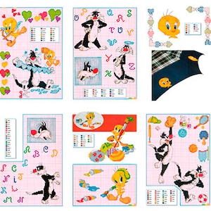 Set of Tweety and Sylvester Vintage Cross Stitch Patterns to download - PDF file