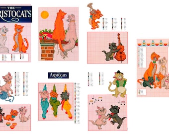 Set of The Aristocats Vintage Cross Stitch Patterns to download - PDF file