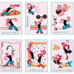 Set of Popeye Vintage Cross Stitch Patterns to download - PDF file