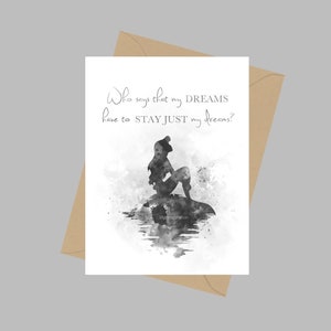 La citation de la Petite Sirène, carte de vœux A5, princesse, cadeau, noir et blanc